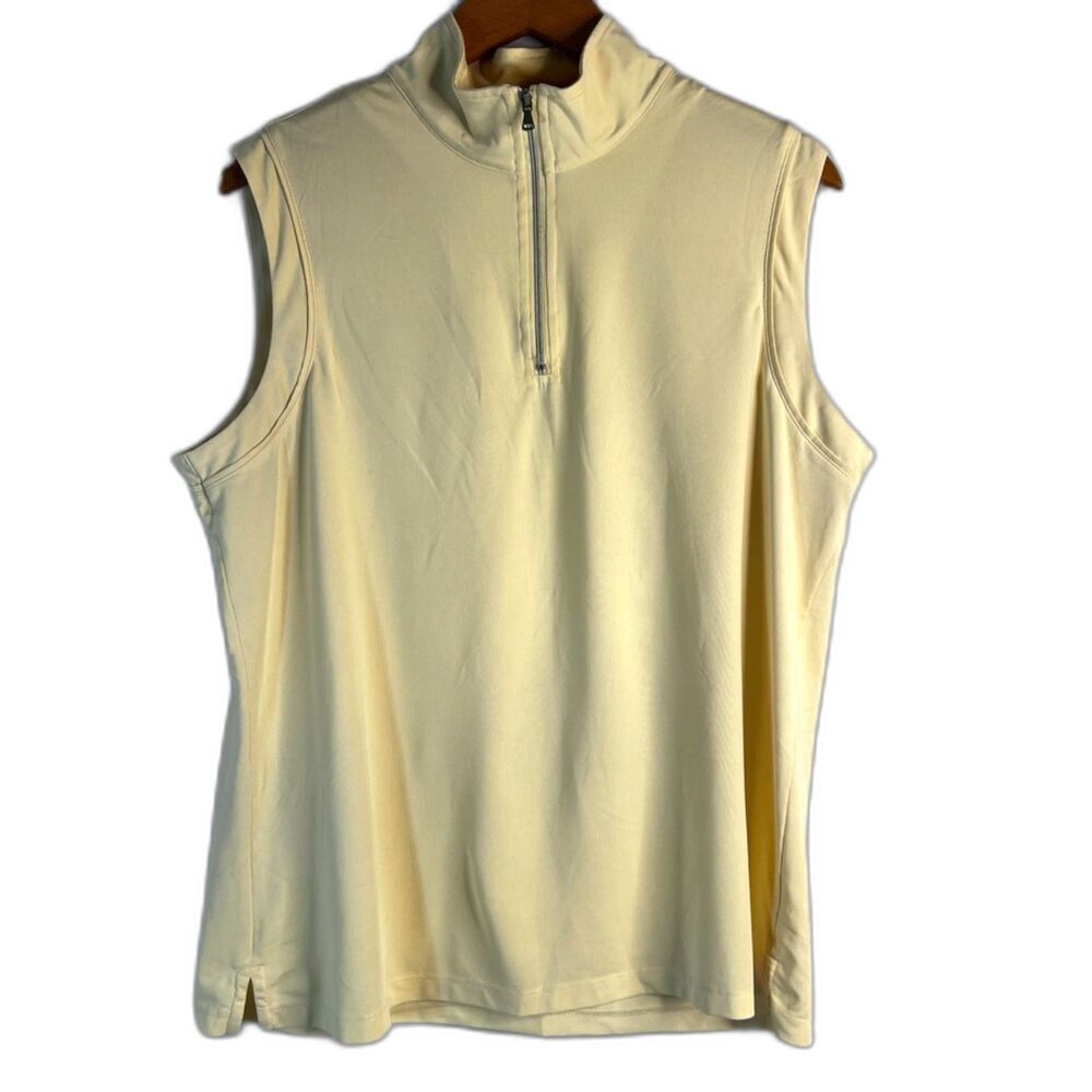 Coral Bay Golf Yellow Sleeveless Mock Neck 1/4 Zip Tank Blouse Size Large